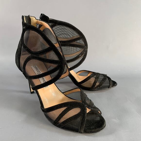 CHARLES KAMMER Shoes - CHARLES KAMMER Size 6 Black Mesh Suede Peep Toe Boots